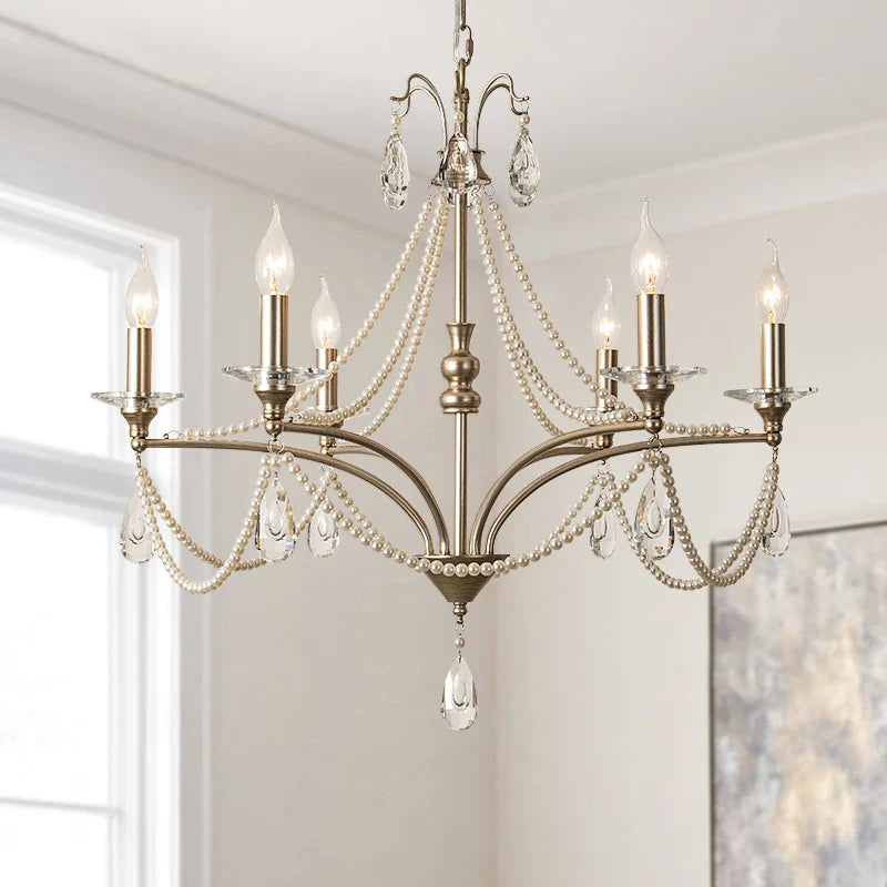 Afralia™ French Retro Pearl Crystal Chandelier for Home Dining Room Villa Luxury Decor