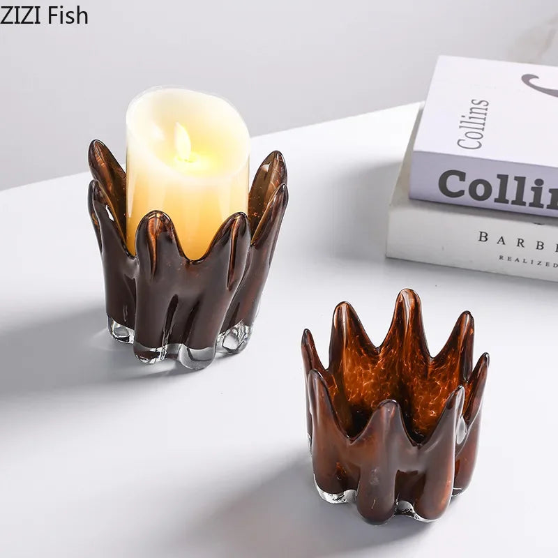 Afralia™ Flower Bud Glass Candle Holder Desk Decoration Aroma Diffuser Home Decor