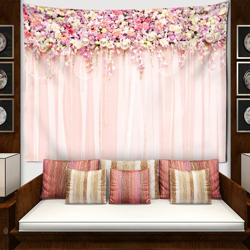 Afralia™ Pink Flower Wall Hanging Tapestry - Modern Minimalist Bohemian Home Decor