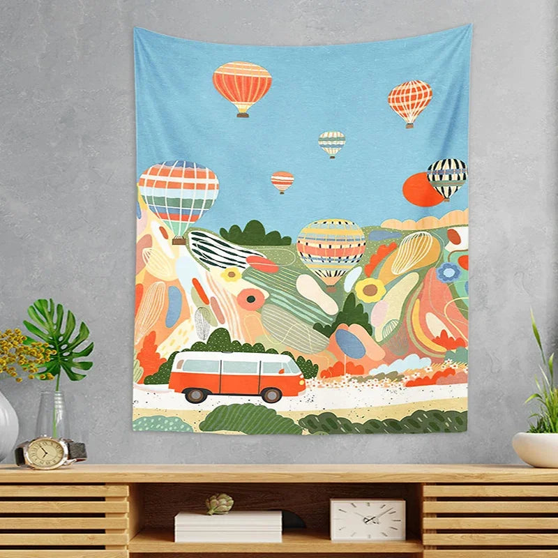 Nordic Landscape Tapestry - Afralia™ Pastoral Illustration Bedside Wall Hanging for Bedroom Décor