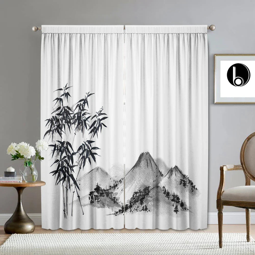 Afralia™ Bamboo Ink Painting Curtains for Home Decoration Elegant Finish