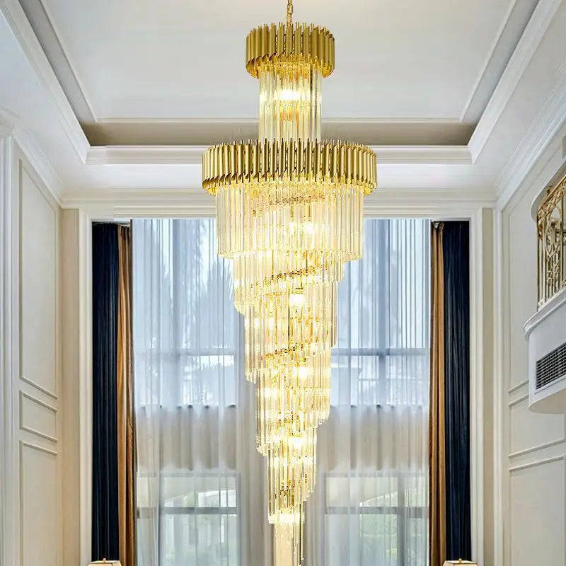 Afralia™ Luxury Crystal Stair Chandelier for Hall Restaurant Living Room Hotel Lobby House Lighting