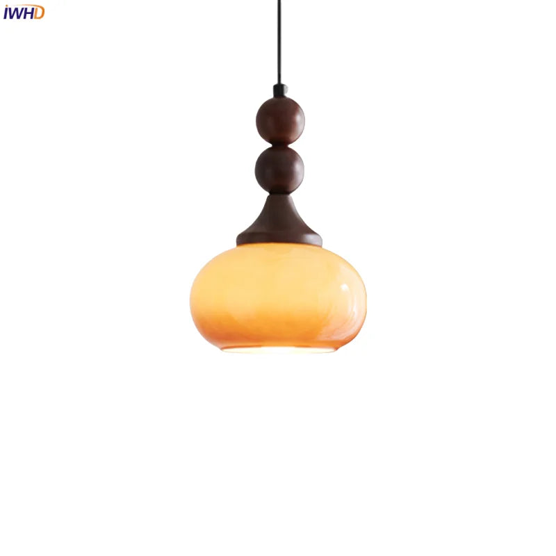 Afralia™ Wood Glass LED Pendant Lamps | French Vintage Hanging Light
