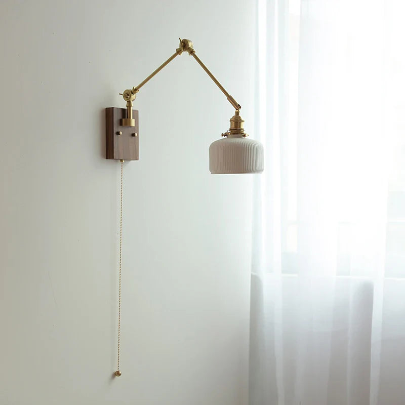 Afralia™ Ceramic LED Wall Light Rotatable Walnut Bedside Lamp