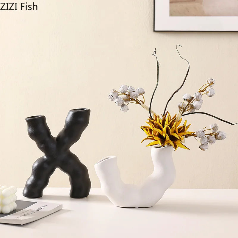 Afralia™ Ceramic Twisted Vase Set for Table Decor and Flower Arrangement