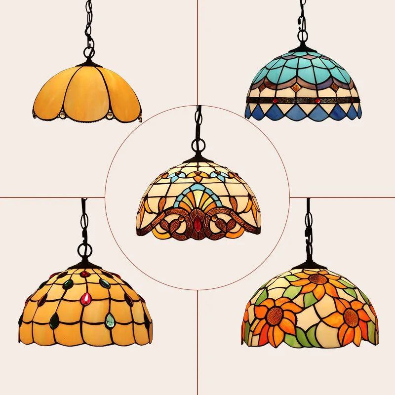 Afralia™ Retro Tiffany Chandelier Stained Glass Hanging Light for Living Room & Bedroom