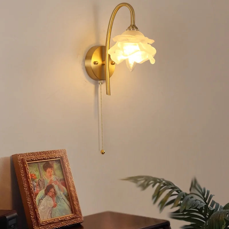 Afralia™ Modern Luxury White Glass Wall Sconce with Pull Chain Switch & LED Bulb