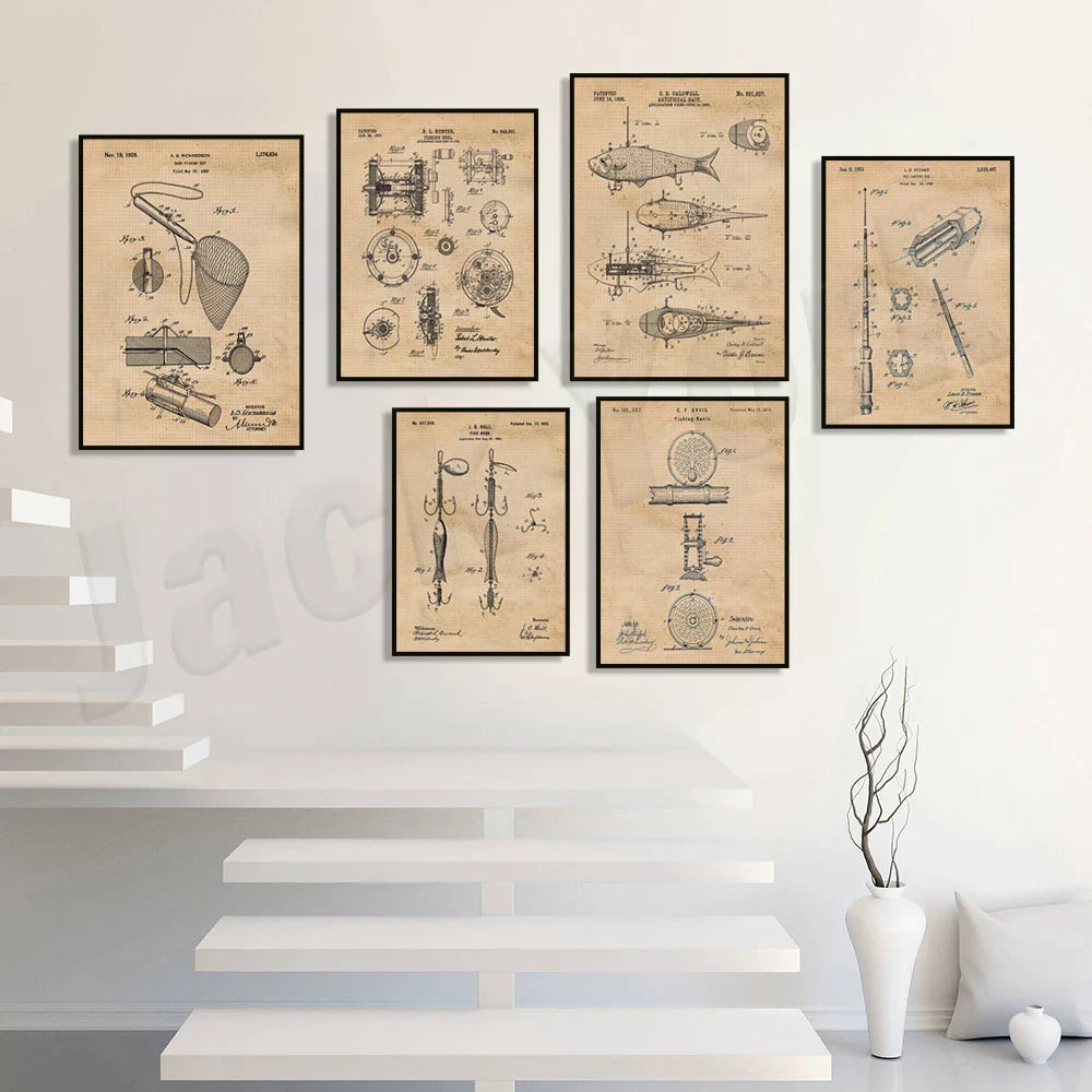 Afralia™ Fishing Rod Reel Patent Print Poster, Fisherman Gifts, Man Cave Decor