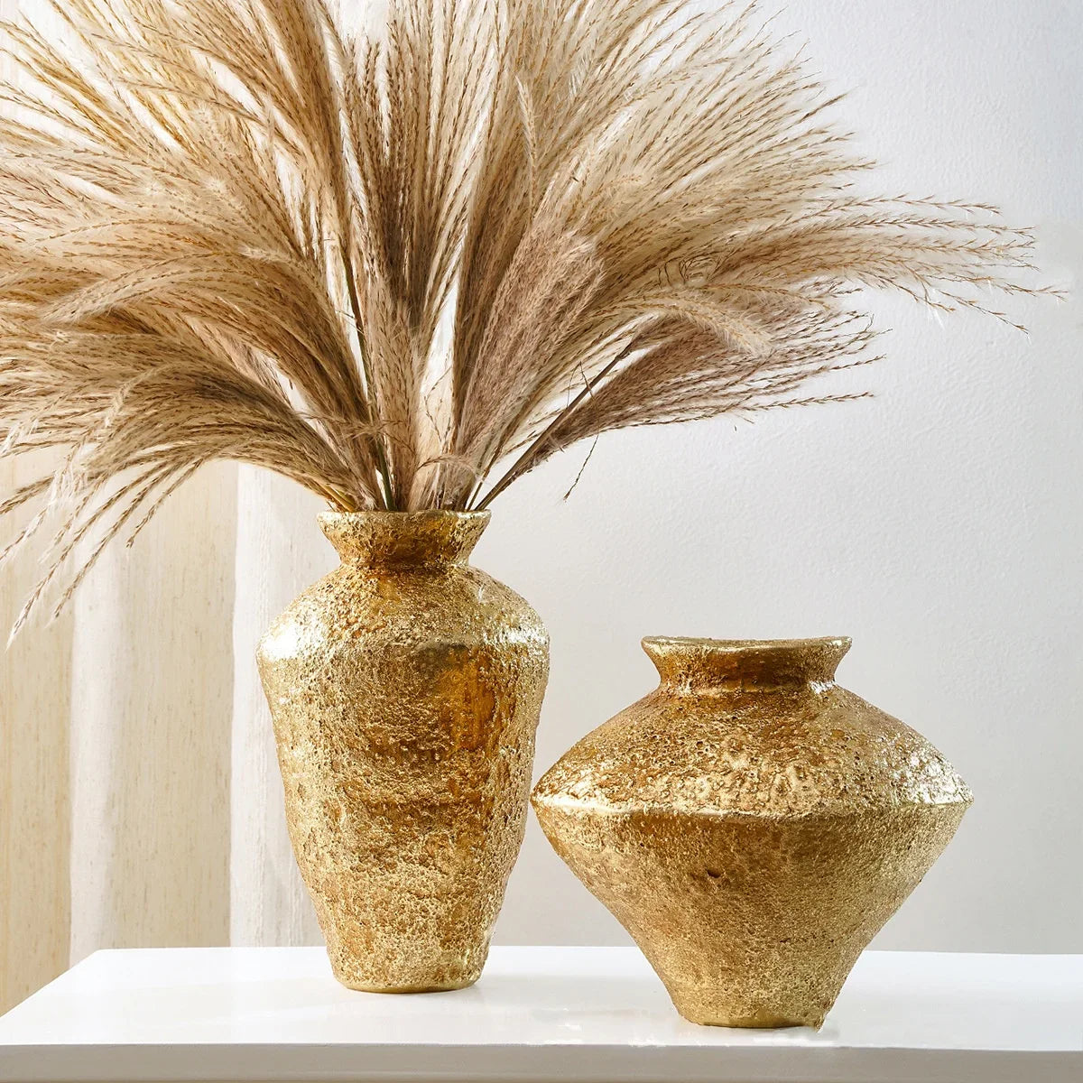 Afralia™ Golden Vase Resin Handicraft Flower Arrangement Home Decor Bouquet Accent