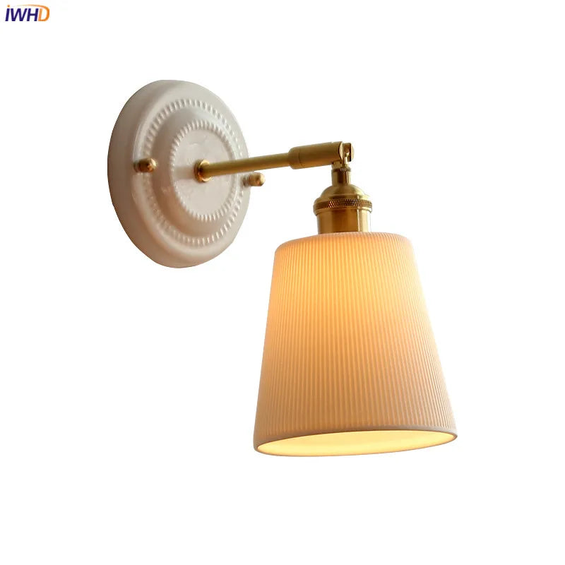 Afralia™ Ceramic LED Wall Lights Fixture with Copper Arm for Bedroom Living Room
