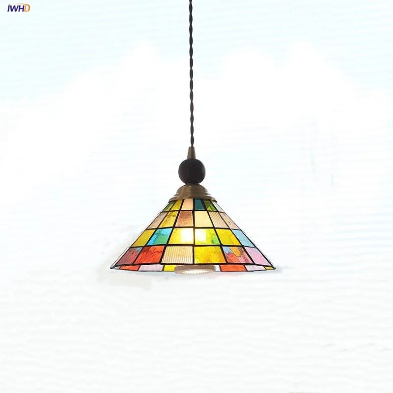 Afralia™ Walnut Wood LED Pendant Lights Colorful Glass Modern Kitchen Luminaira