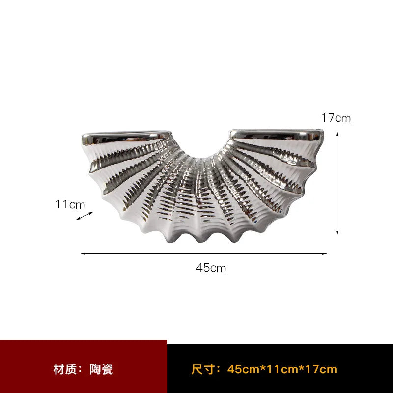 Afralia™ Golden Shell Ceramic Vase | Geometric Design | Living Room Decoration