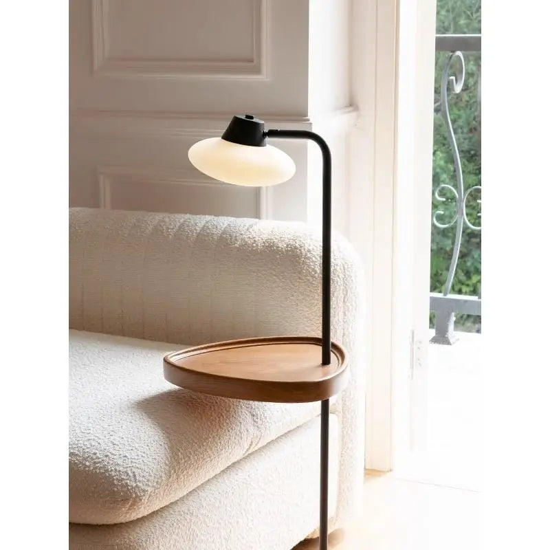 Afralia™ Solid Wood Bedroom Set: Middle-Aged Edge Sofa, Floor Lamp, Bedside Storage, Tea Table