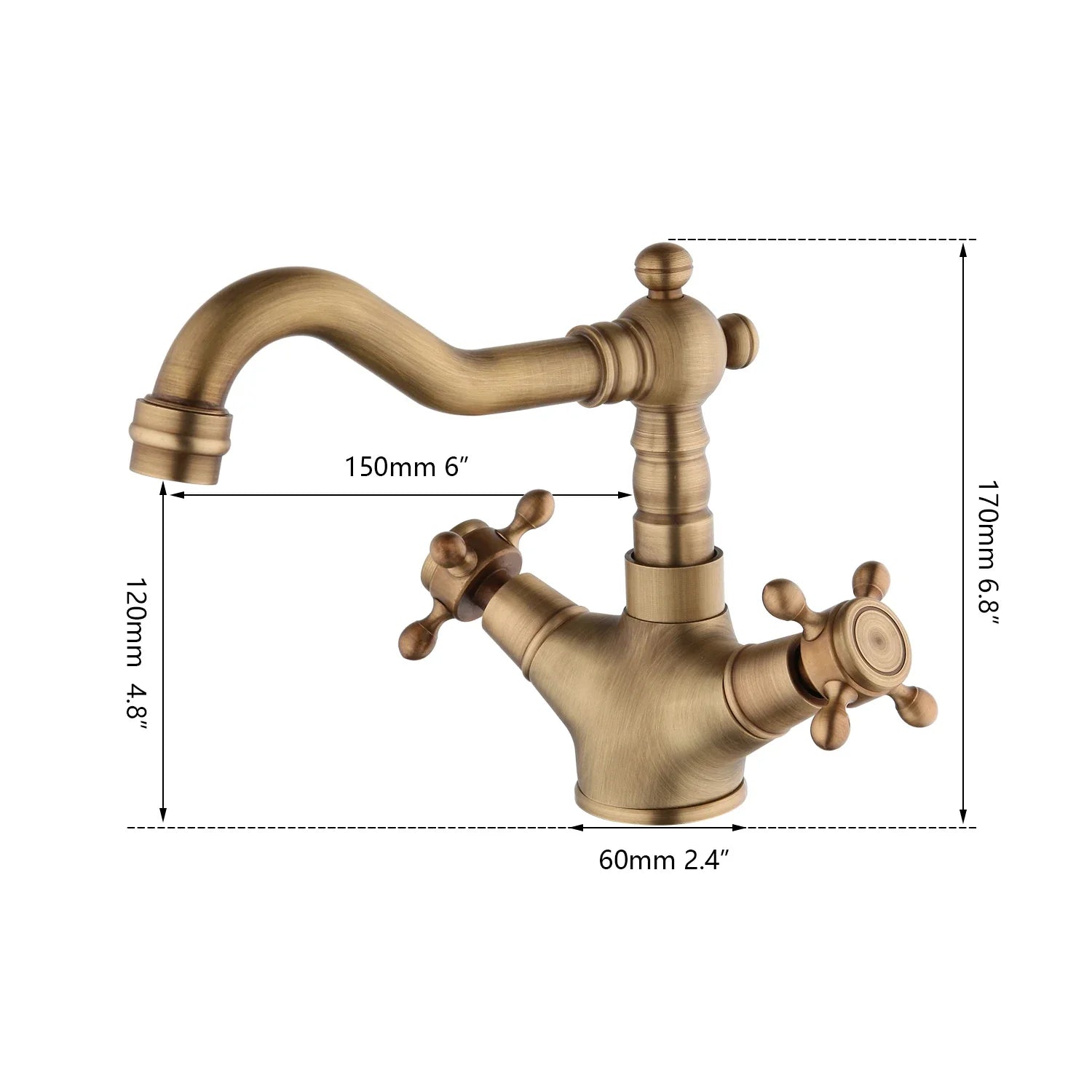 Afralia™ Antique Brass Kitchen Bathroom Faucet Swivel Mixer Tap Dual Handles Deck Mount