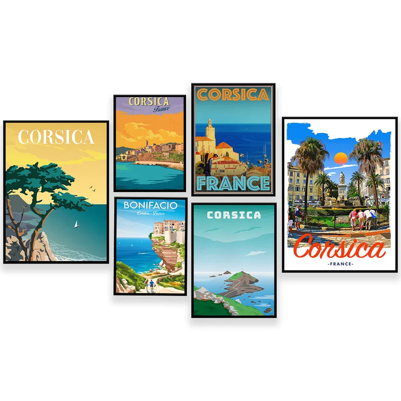 Bonifacio & Corsica Landscape Print by Afralia™ - Monochrome France Travel Poster