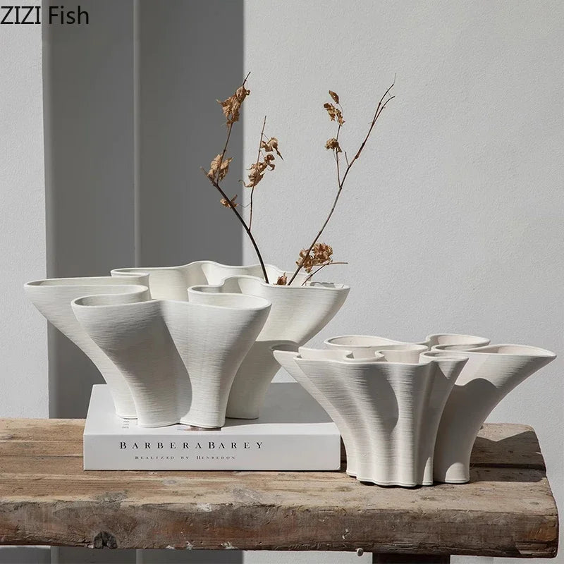 Afralia™ Ceramic Floral Edge Vase - Desk Decoration Flowers and Artificial Arrangement