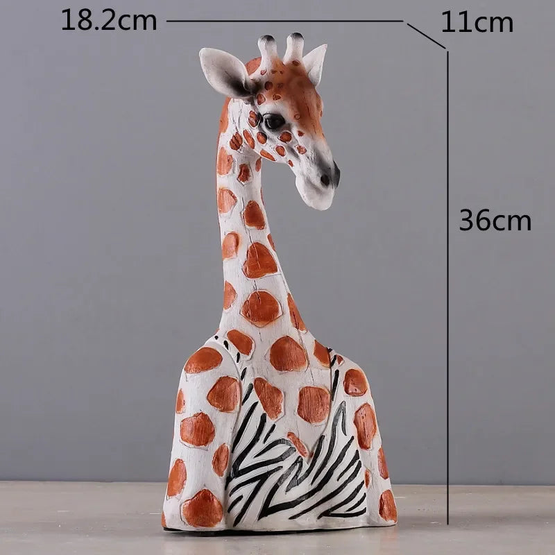 Afralia™ Zebra Giraffe Resin Animal Head Sculpture Statue Desktop Ornament