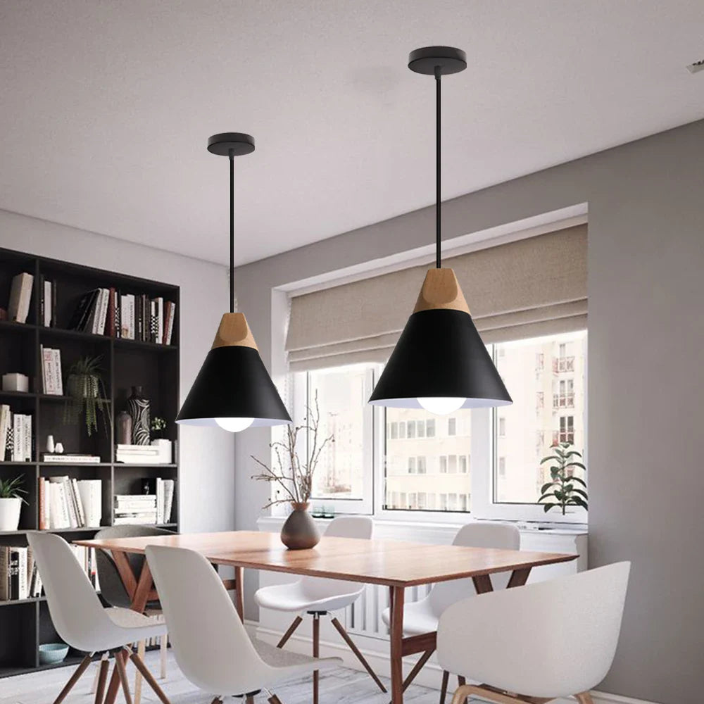 Afralia™ Wood Bar Cafe Pendant Light Chandelier for Living Dining Kitchen Decor