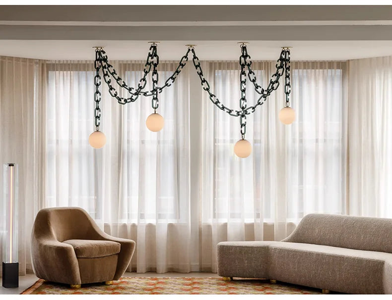 Afralia™ Glass Chain Chandelier LED Pendant Light for Living Room and Bedroom
