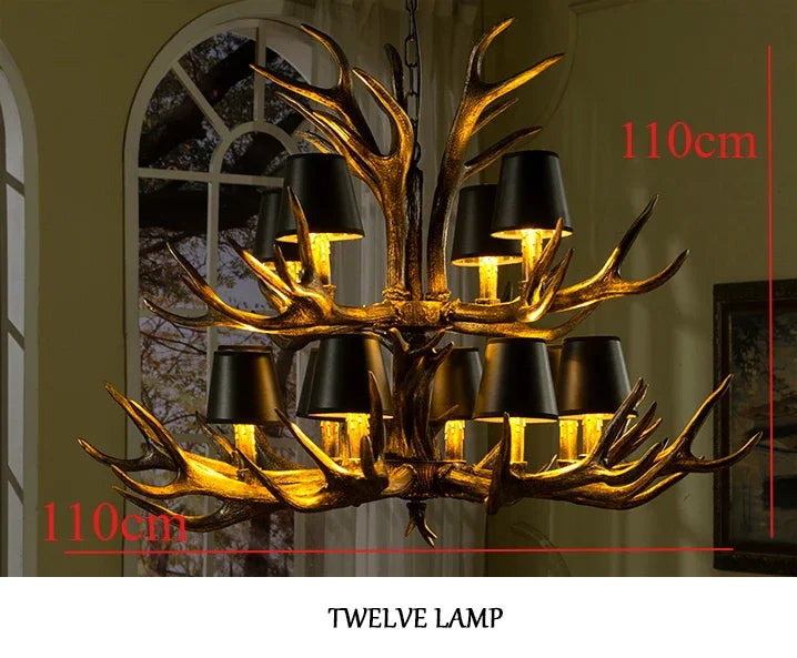 Afralia™ Retro Antlers LED Chandelier Table Dining Room Kitchen Interior Lighting Fixture