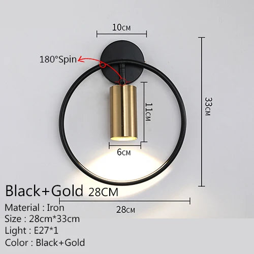 Afralia™ Adjustable LED Brass Gold Ring Wall Sconce Light for Home Hotel Bar