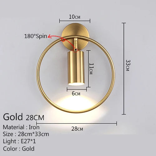 Afralia™ Adjustable LED Brass Gold Ring Wall Sconce Light for Home Hotel Bar