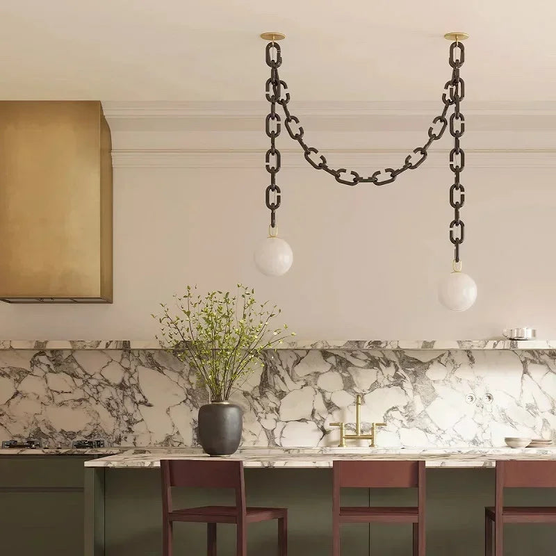 Afralia™ Glass Chain Chandelier LED Pendant Light for Living Room and Bedroom