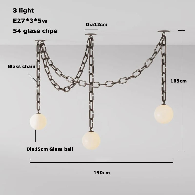 Afralia™ Glass Chain Chandelier LED Pendant Light for Living Room and Bedroom