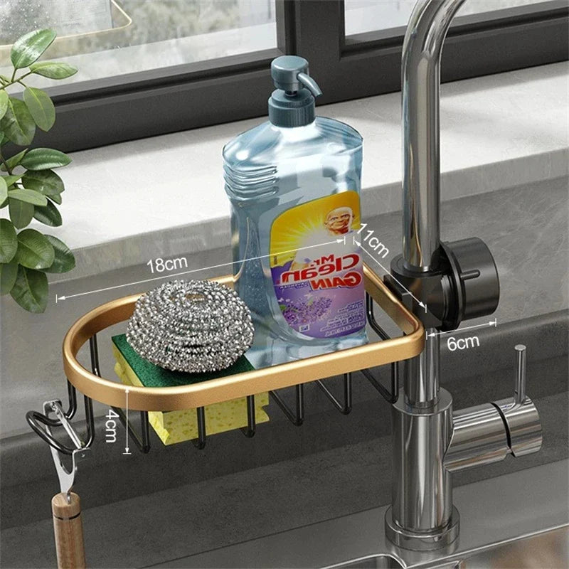 Afralia™ Sink Rack Faucet Sponge Holder Bathroom Soap Drainer Space Aluminum Kitchen Organizer