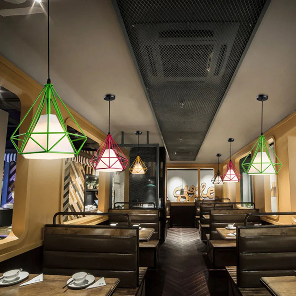 Afralia™ Diamond Cage Pendant Chandelier for Industrial Living Room and Kitchen Lighting