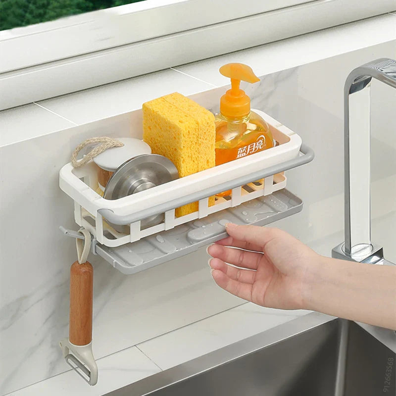 Afralia™ Sink Shelf Rack with Hooks for Kitchen and Bathroom Storage