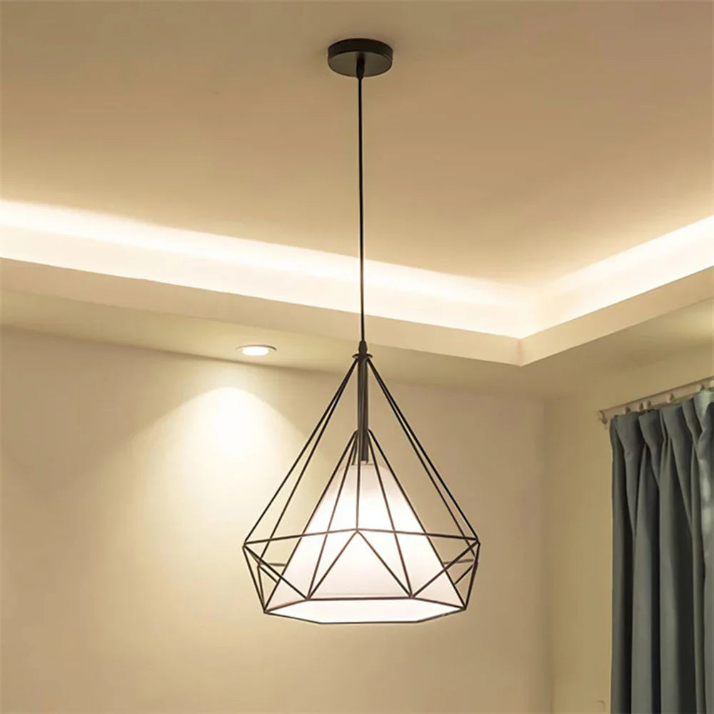 Afralia™ Diamond Cage Pendant Chandelier for Industrial Living Room and Kitchen Lighting