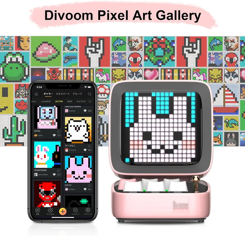 Afralia™ Ditoo Pixel Art Game Bluetooth Speaker: 16X16 LED Display Board (Pink)