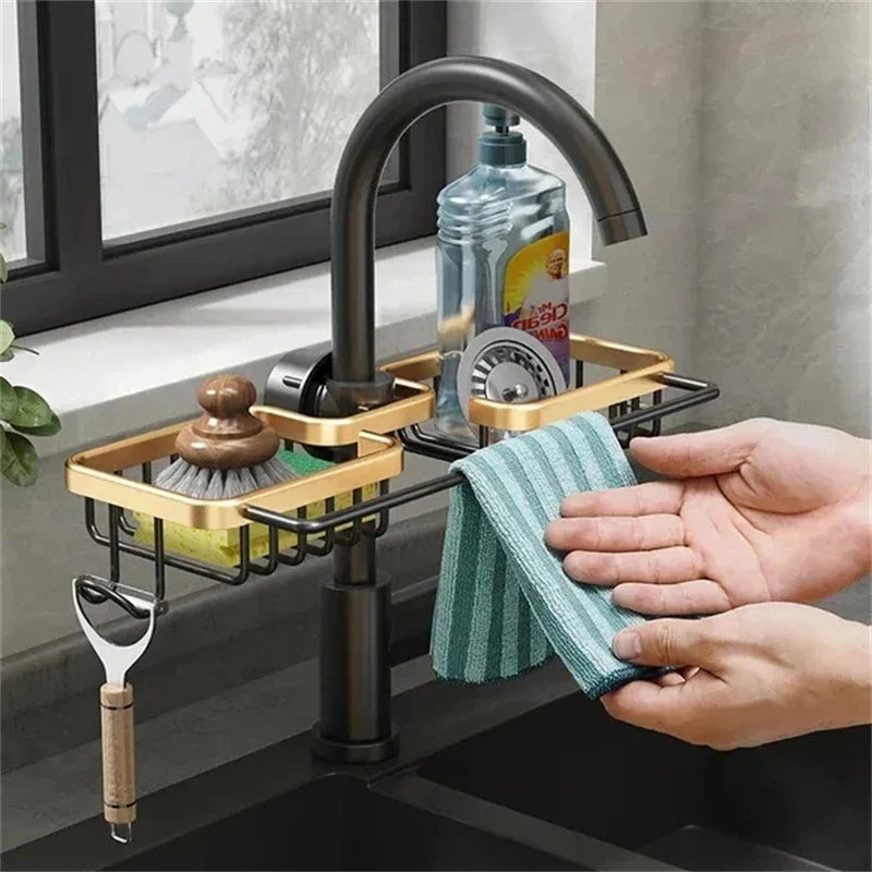 Afralia™ Sink Rack Faucet Sponge Holder Bathroom Soap Drainer Space Aluminum Kitchen Organizer