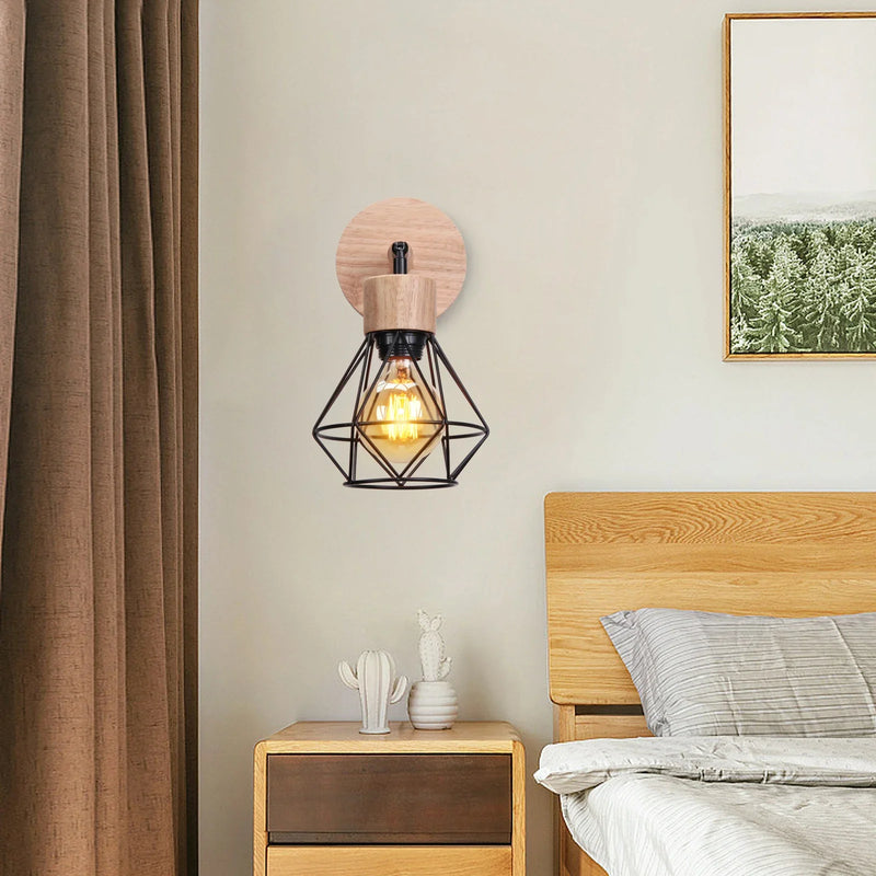 Afralia™ Retro Industrial Iron Wood Wall Lamp Modern Nordic Indoor Sconce