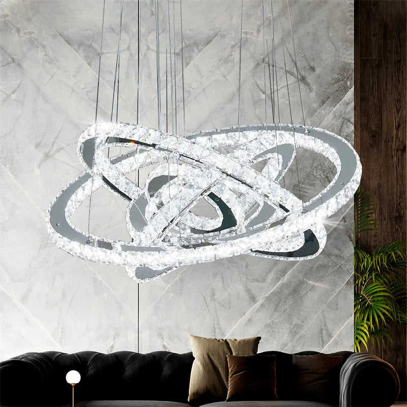Afralia™ Luxury Crystal Ring LED Chandelier for Living & Dining Room