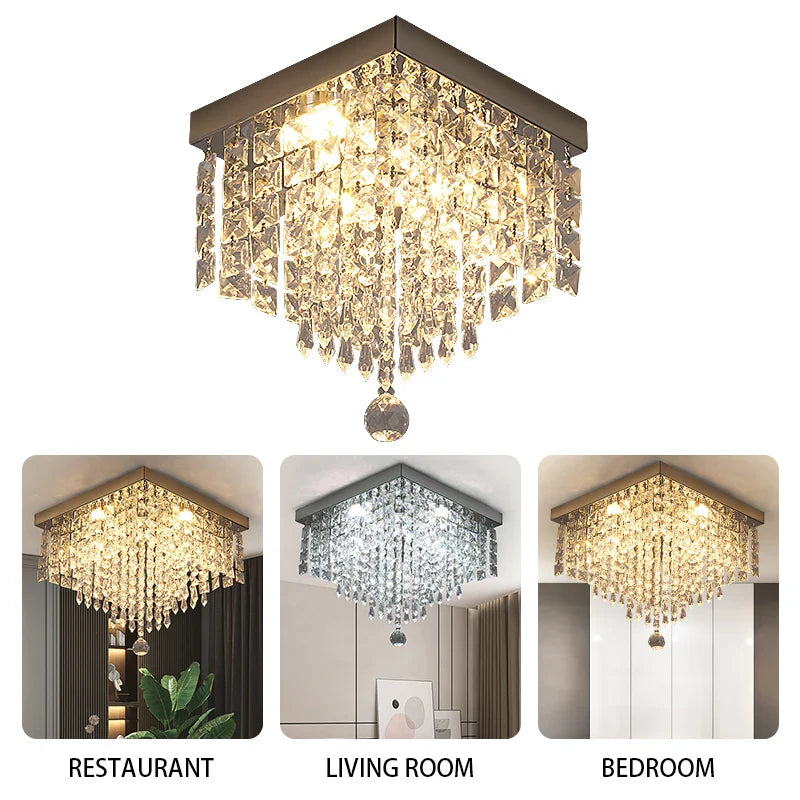 Afralia™ Crystal LED Chandelier Ceiling Lamp for Luxe Home Decor