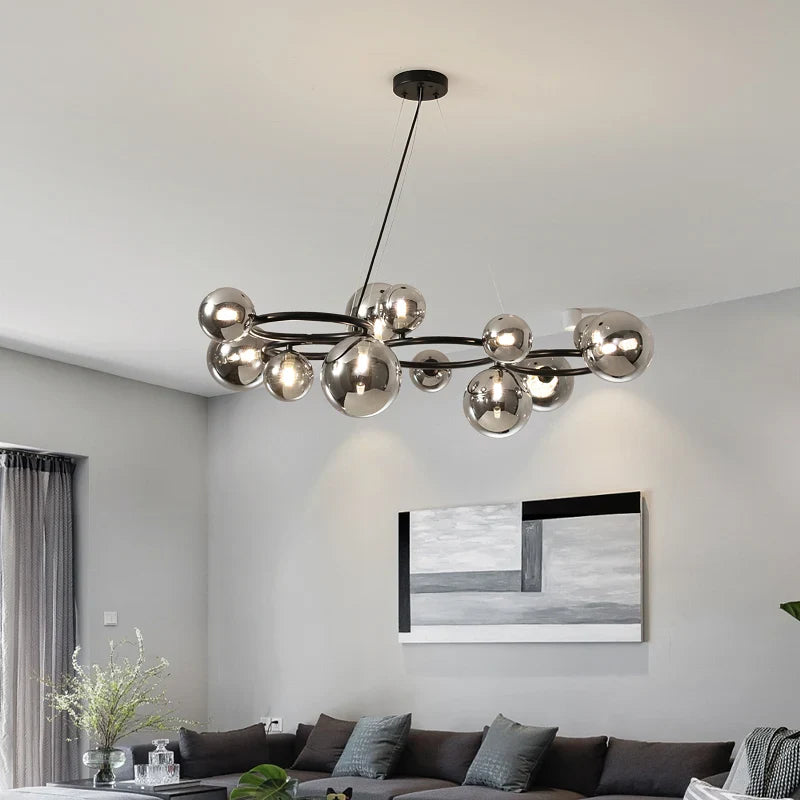 Nordic Glass Ball Pendant Lights Black/Gold Finish by Afralia™ - Bulb Included