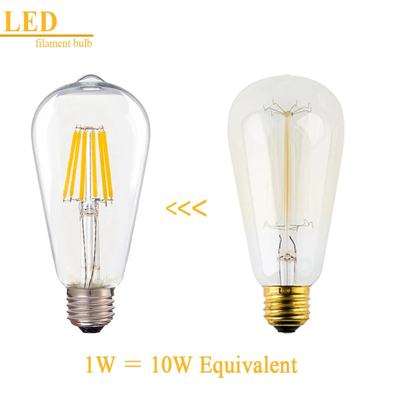 Afralia™ Vintage LED Filament Bulb ST64 6W Gold 2200K Dimmable Chandelier Night Lamp