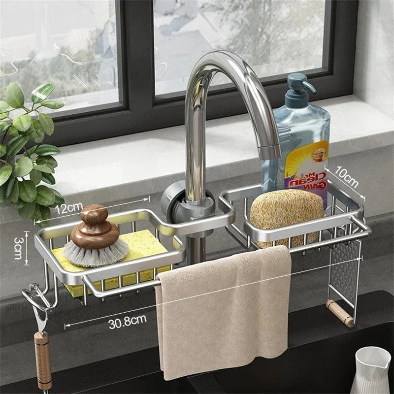 Afralia™ Sink Rack Faucet Sponge Holder Bathroom Soap Drainer Space Aluminum Kitchen Organizer