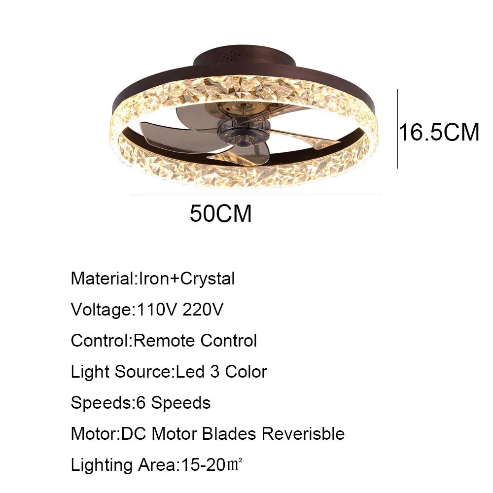 Afralia™ Nordic Crystal LED Ceiling Fan Remote Control 6 Speeds Light Fixture