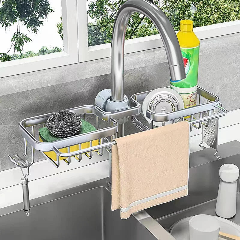 Afralia™ Sink Rack Faucet Sponge Holder Bathroom Soap Drainer Space Aluminum Kitchen Organizer