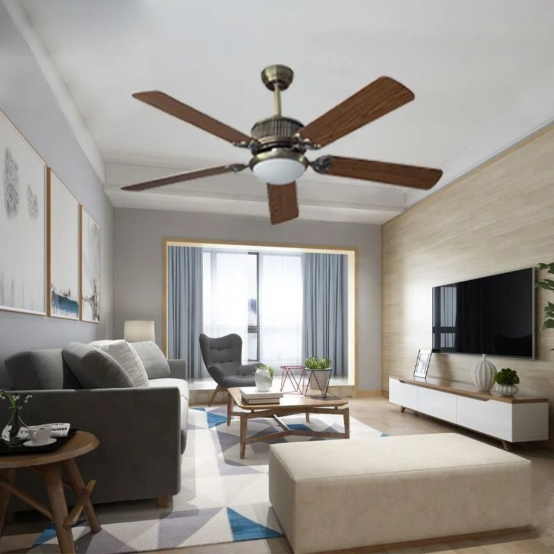 Afralia™ Vintage Wooden Ceiling Fan with Lights, Remote & Wall Control - 56"