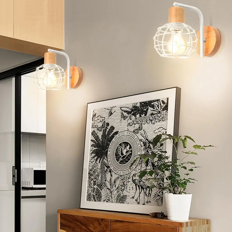 Afralia™ Retro Industrial Iron Wood Wall Lamp Modern Nordic Indoor Sconce