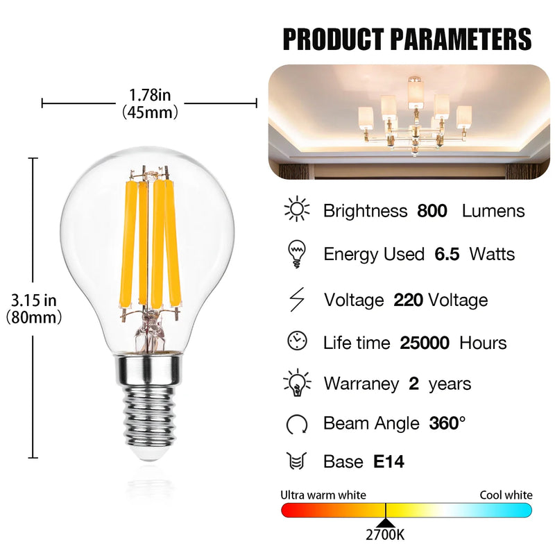 Afralia™ Retro E14 LED Filament Bulbs 6.5W Dimmable Pendant Light Decoration