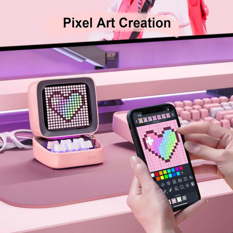 Afralia™ Ditoo Pixel Art Game Bluetooth Speaker: 16X16 LED Display Board (Pink)