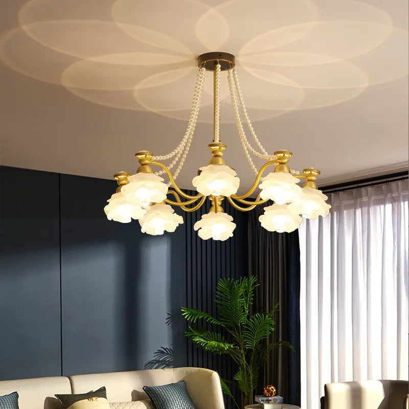 Afralia™ Retro Brass Flower Chandelier for Bedroom Living Room Dining French Style