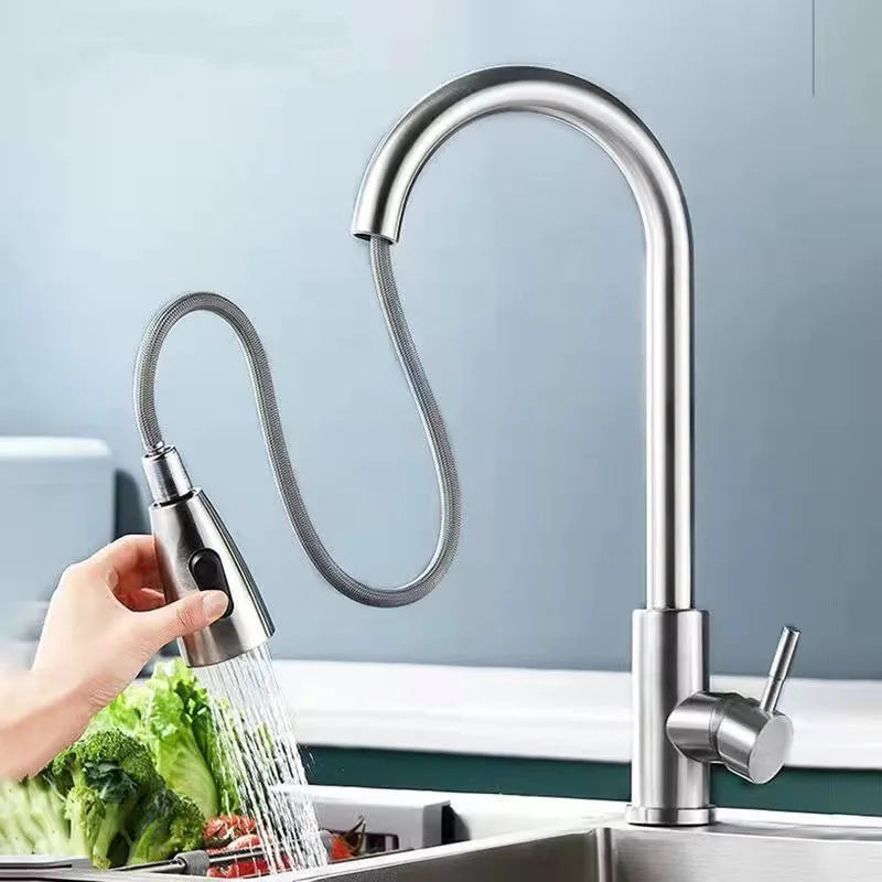 Afralia™ Pull Out Spout Kitchen Faucet, Single Hole Mixer Tap with Stretchable Sprayer Head