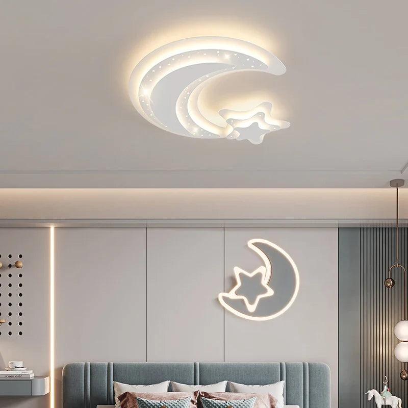 Afralia™ Kids Room LED Chandelier - Stars and Moon Ceiling Lamp for Bedroom Nursery