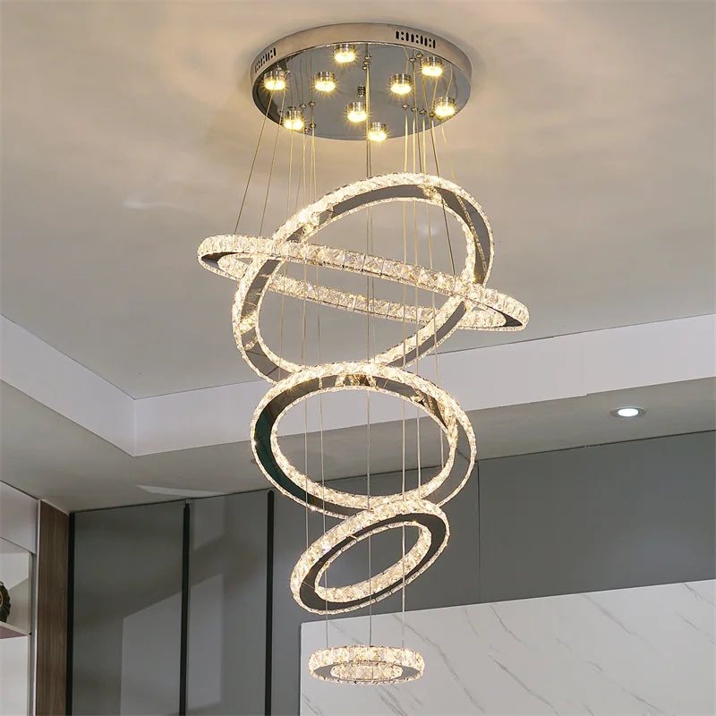 Afralia™ Luxury Crystal Ring LED Chandelier for Living & Dining Room